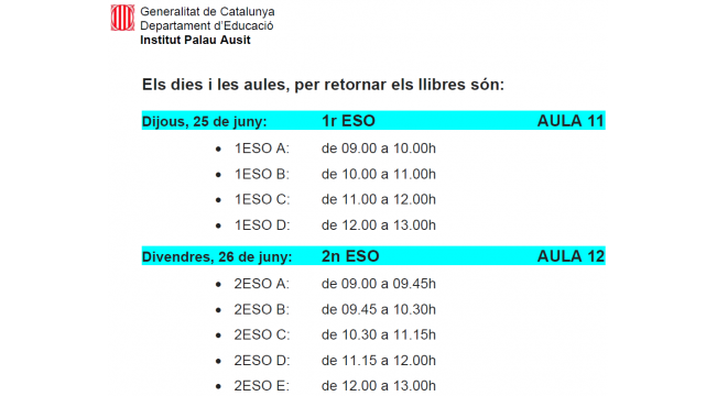 LLIURAMENT DE LLIBRES 2020